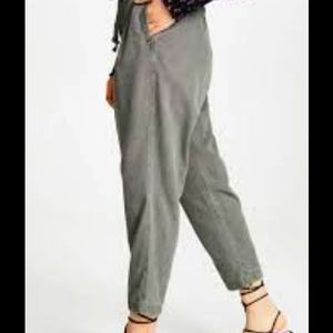 Free People Margate Pleated Paper Bag High Waist Trousers Kelp Green Sz Large L.